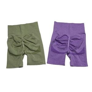 High Waisted Butt Shaping Yoga Shorts Green & Purple Sz S